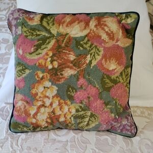 Floral Needlepoint Throw Pillow